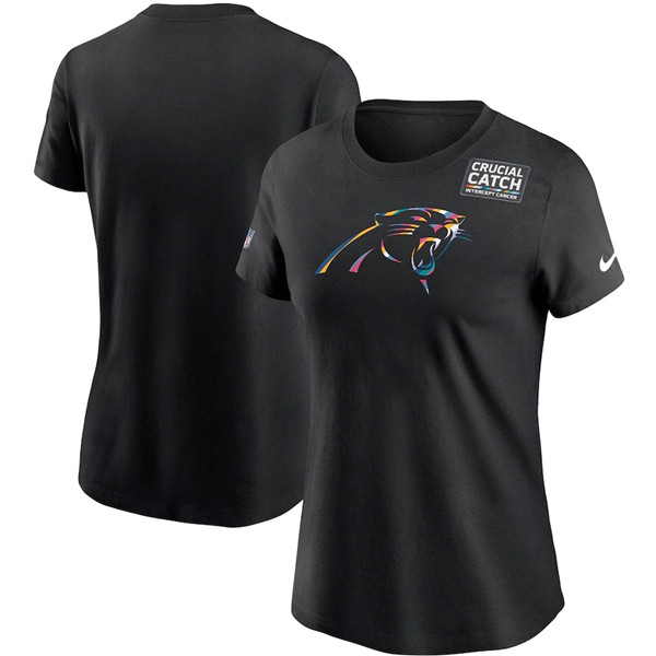Women's Carolina Panthers 2020 Black Sideline Crucial Catch Performance NFL T-Shirt(Run Small)